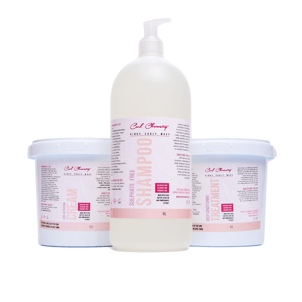 Curl Chemistry Combo Deal 1L – Shampoo, Conditioner & Curl Styling Trio Salon Size Set