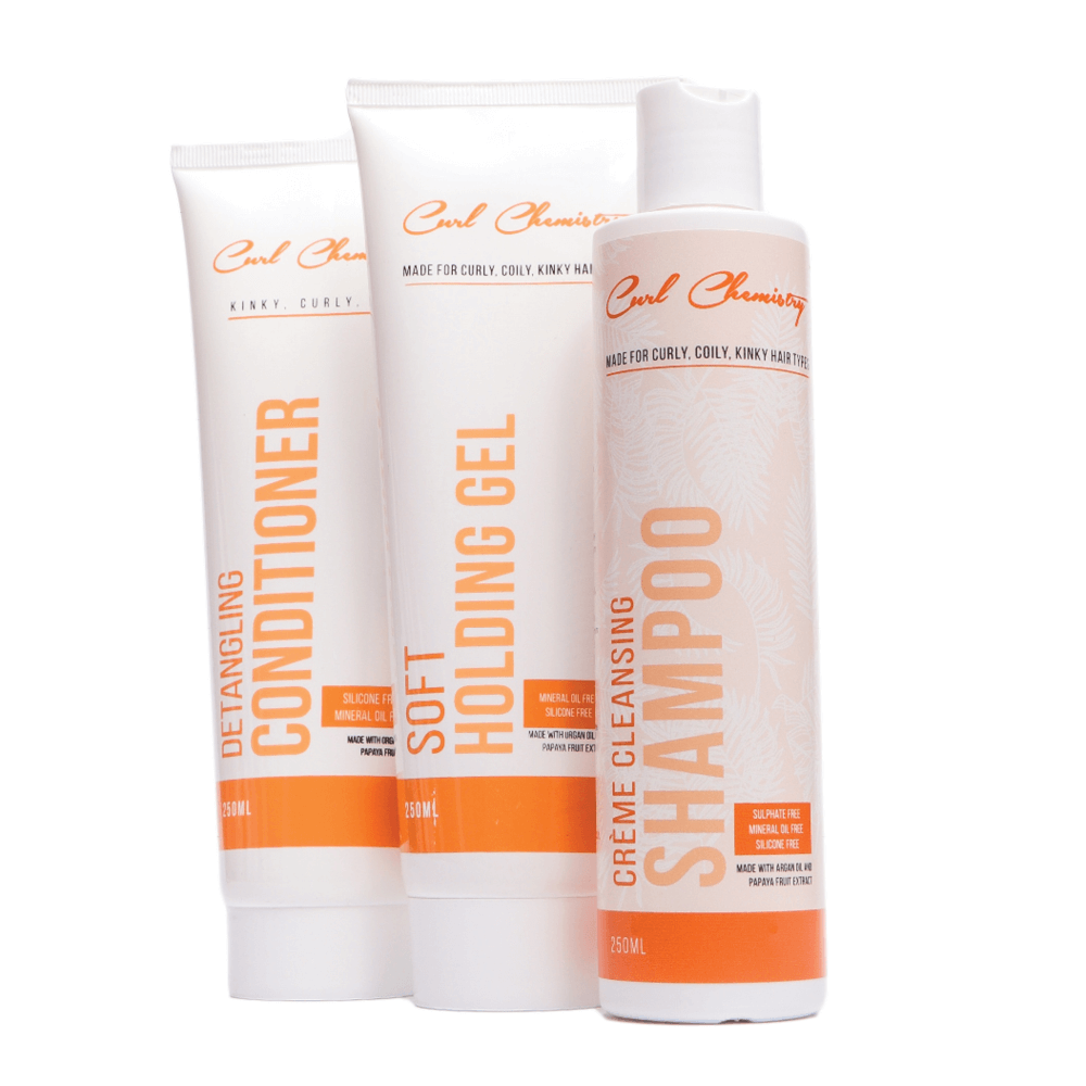 Curl Chemistry Cleanse, Condition & Define – Shampoo, Conditioner & Curl Gel Combo Bundle 250ml